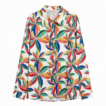 BY12535# 春季ins潮女装花衬衫港风长袖衬衣日系沙滩度假薄款 服裝批發女裝批發服飾貨源