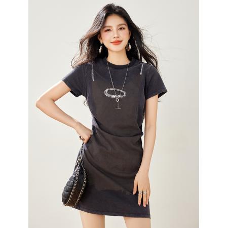 BY12543# 夏季新款印花T恤裙设计感小众短袖miu系网球连衣裙 服裝批發女裝批發服飾貨源