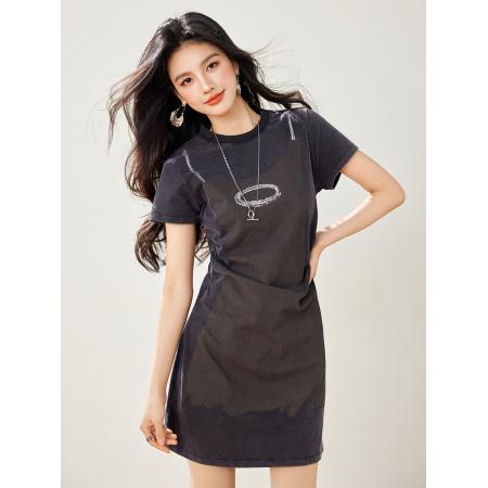 BY12543# 夏季新款印花T恤裙设计感小众短袖miu系网球连衣裙 服裝批發女裝批發服飾貨源