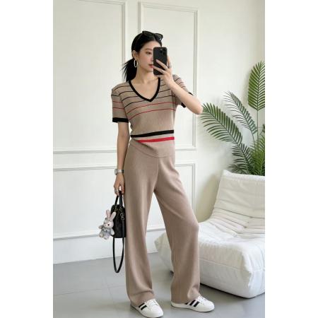 BY12545# 小香风法式高级感职业套装女休闲时尚洋气针织衫阔腿裤两件套