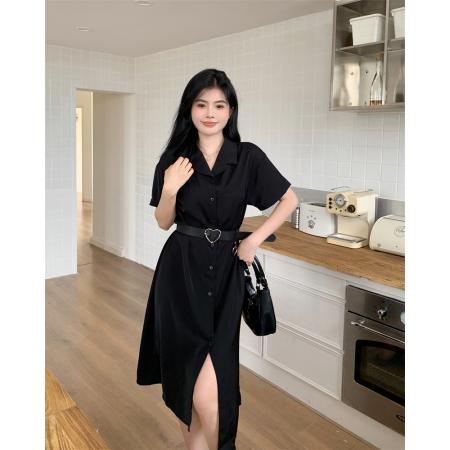 BY12546# 大码新款法式显瘦连衣裙女夏季气质黑色a字小众裙子