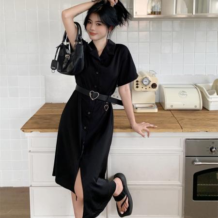 BY12546# 大码新款法式显瘦连衣裙女夏季气质黑色a字小众裙子