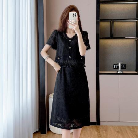 BY12551# 夏季新款流苏蕾丝拼接大码女装裙时髦显瘦中长款连衣裙 服裝批發女裝批發服飾貨源