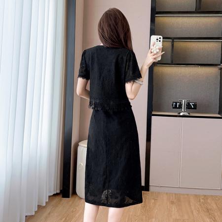 BY12551# 夏季新款流苏蕾丝拼接大码女装裙时髦显瘦中长款连衣裙 服裝批發女裝批發服飾貨源