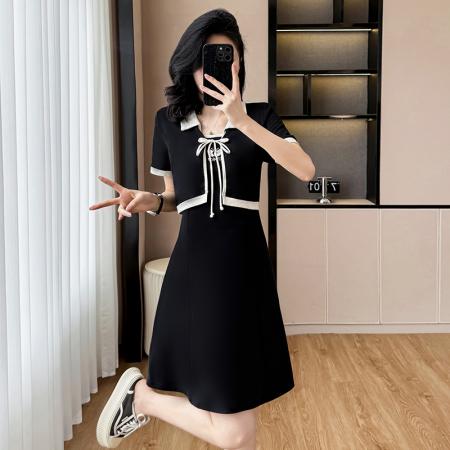 BY12553# 大码女装新款小个子假两件纯棉拼接显瘦显高连衣裙 服裝批發女裝批發服飾貨源