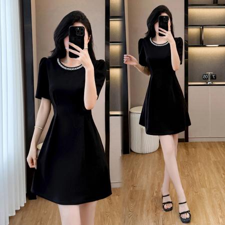 BY12555# 夏季新款胖mm大码女装赫本风气质时尚黑色显瘦连衣裙 服裝批發女裝批發服飾貨源