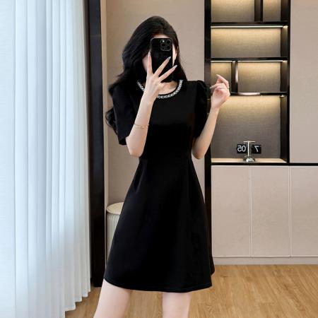 BY12555# 夏季新款胖mm大码女装赫本风气质时尚黑色显瘦连衣裙 服裝批發女裝批發服飾貨源