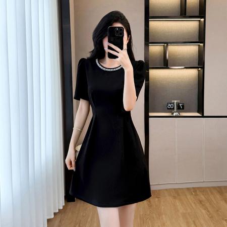 BY12555# 夏季新款胖mm大码女装赫本风气质时尚黑色显瘦连衣裙 服裝批發女裝批發服飾貨源