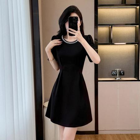 BY12555# 夏季新款胖mm大码女装赫本风气质时尚黑色显瘦连衣裙 服裝批發女裝批發服飾貨源