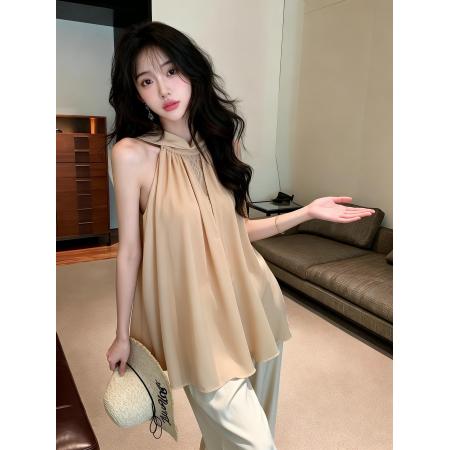 BY12561# 法式设计感气质拼接蕾丝飘带无袖上衣 服裝批發女裝批發服飾貨源