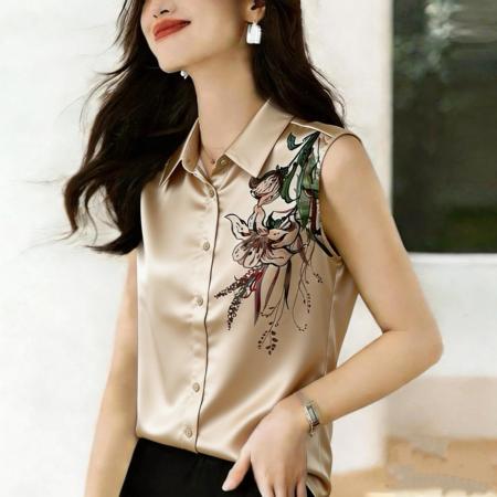 夏季新款复古印花百搭衬衫背心时尚气质女上衣 服裝批發女裝批發服飾貨源