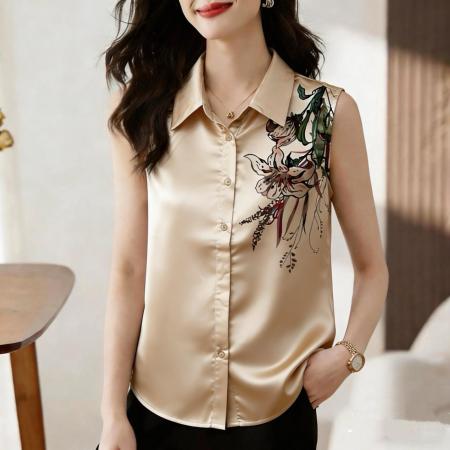 BY12563# 夏季新款复古印花百搭衬衫背心时尚气质女上衣 服裝批發女裝批發服飾貨源