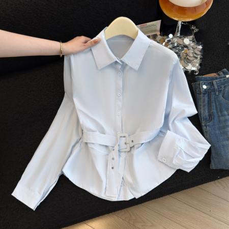 BY12568# 法式气质polo领宽松衬衫女春季新款通勤百搭衬衣开衫上衣 服裝批發女裝批發服飾貨源