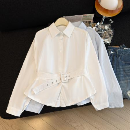 BY12568# 法式气质polo领宽松衬衫女春季新款通勤百搭衬衣开衫上衣 服裝批發女裝批發服飾貨源