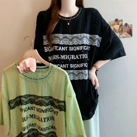 夏季胖妹妹宽松大件休闲女装短袖套头圆领百搭款T恤 服裝批發女裝批發服飾貨源