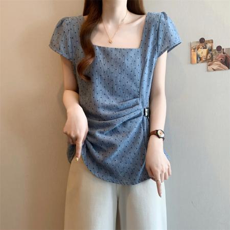 夏季甜妹胖妹妹显瘦短袖女装上衣不规则设计感小衫套头款 服裝批發女裝批發服飾貨源