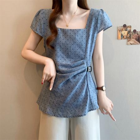 BY12570# 夏季甜妹胖妹妹显瘦短袖女装上衣不规则设计感小衫套头款 服裝批發女裝批發服飾貨源