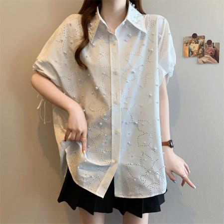 BY12575# 夏季新款胖妹妹宽松款短袖衬衣女装上衣 服裝批發女裝批發服飾貨源