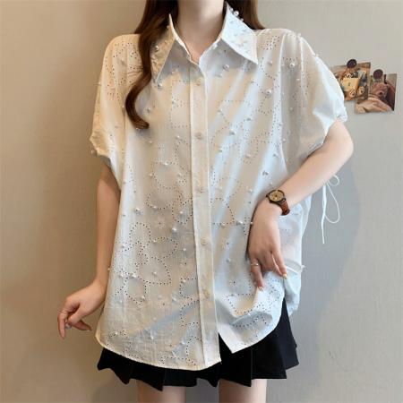 BY12575# 夏季新款胖妹妹宽松款短袖衬衣女装上衣 服裝批發女裝批發服飾貨源