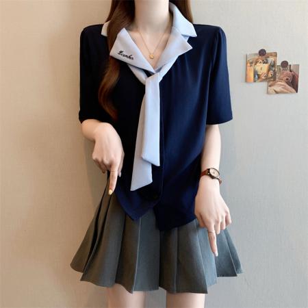 夏季新款韩版大码女装设计感学院女装短袖上衣T恤小衫 服裝批發女裝批發服飾貨源