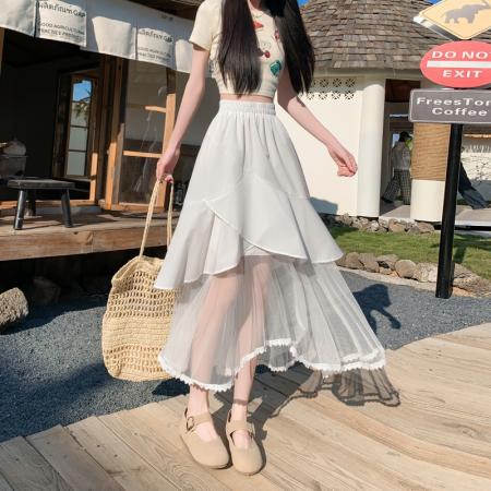 不规则纱裙半身裙子女夏季新款高腰垂感网纱超好看半裙 服裝批發女裝批發服飾貨源