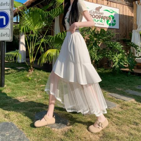 BY12577# 不规则纱裙半身裙子女夏季新款高腰垂感网纱超好看半裙 服裝批發女裝批發服飾貨源