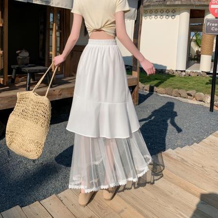 BY12577# 不规则纱裙半身裙子女夏季新款高腰垂感网纱超好看半裙 服裝批發女裝批發服飾貨源