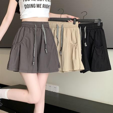 夏休闲纯色阔腿裤宽松型甜美速干短裤高腰韩版荷叶边裙裤 服裝批發女裝批發服飾貨源