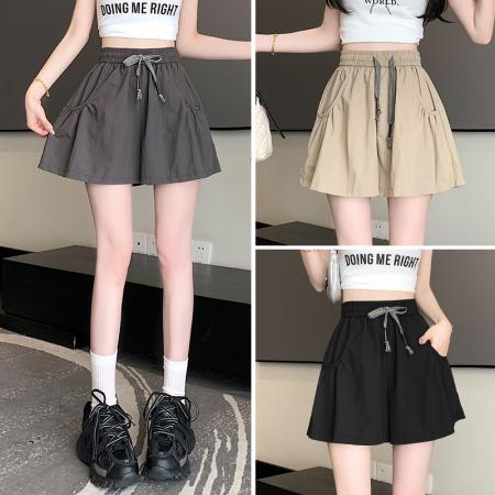 BY12578# 夏休闲纯色阔腿裤宽松型甜美速干短裤高腰韩版荷叶边裙裤 服裝批發女裝批發服飾貨源