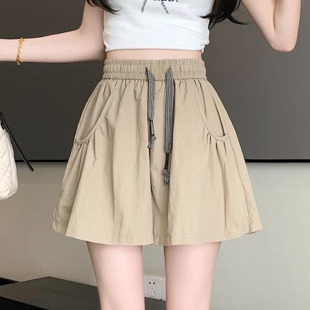 BY12578# 夏休闲纯色阔腿裤宽松型甜美速干短裤高腰韩版荷叶边裙裤 服裝批發女裝批發服飾貨源