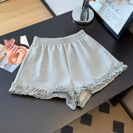 BY12581# 黑色木耳边运动短裤女春新款高腰显廋A字休闲百搭阔腿裤 服裝批發女裝批發服飾貨源