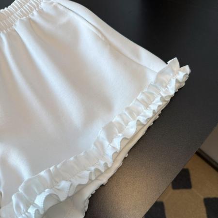 BY12581# 黑色木耳边运动短裤女春新款高腰显廋A字休闲百搭阔腿裤 服裝批發女裝批發服飾貨源