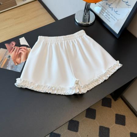 BY12581# 黑色木耳边运动短裤女春新款高腰显廋A字休闲百搭阔腿裤 服裝批發女裝批發服飾貨源