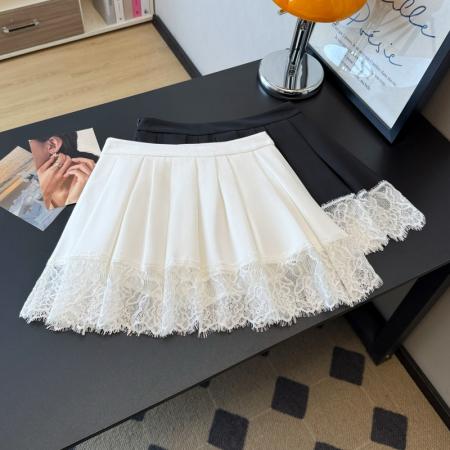 BY12582# 蕾丝花边拼接百褶半身裙女春季新款减龄气质西装A字短裙 服裝批發女裝批發服飾貨源