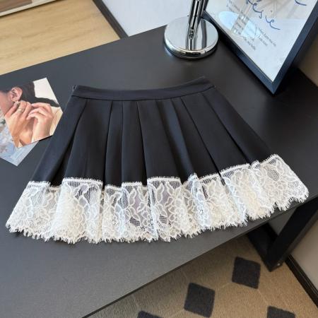 BY12582# 蕾丝花边拼接百褶半身裙女春季新款减龄气质西装A字短裙 服裝批發女裝批發服飾貨源