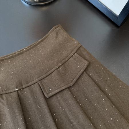 BY12583# 学院风灰色百褶半身裙女春新款亮片气质减龄显瘦A字短裙 服裝批發女裝批發服飾貨源