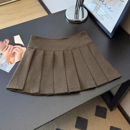 BY12583# 学院风灰色百褶半身裙女春新款亮片气质减龄显瘦A字短裙 服裝批發女裝批發服飾貨源