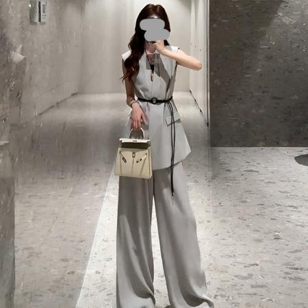 BY12584# 轻熟时尚收腰马甲阔腿裤套装女新款韩系高级穿搭两件套 服裝批發女裝批發服飾貨源