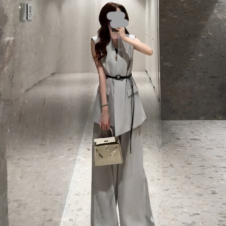 BY12584# 轻熟时尚收腰马甲阔腿裤套装女新款韩系高级穿搭两件套 服裝批發女裝批發服飾貨源