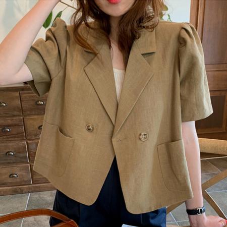 BY12587# 韩风chic大码西装外套翻领宽松泡泡袖短款西服上衣 服裝批發女裝批發服飾貨源