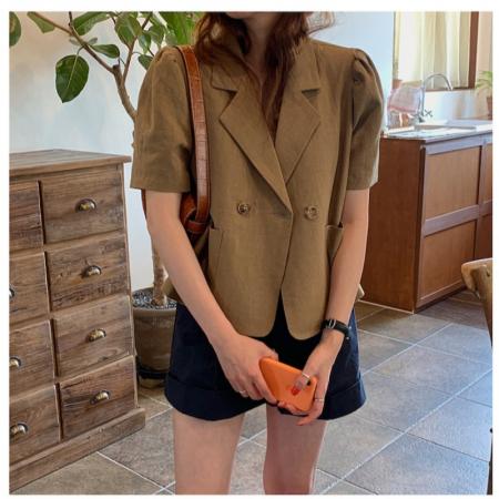 BY12587# 韩风chic大码西装外套翻领宽松泡泡袖短款西服上衣 服裝批發女裝批發服飾貨源