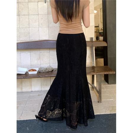BY12590# 大码春夏新款法式蕾丝鱼尾半身裙女高腰垂感A字包臀裙 服裝批發女裝批發服飾貨源