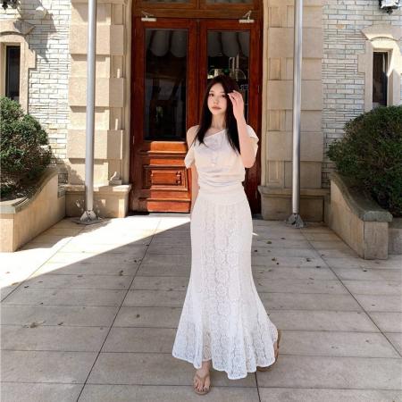 BY12590# 大码春夏新款法式蕾丝鱼尾半身裙女高腰垂感A字包臀裙 服裝批發女裝批發服飾貨源