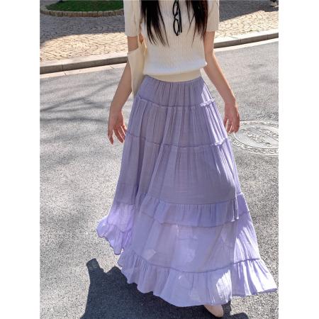 BY12591# 大码春季新款棉麻半身裙女垂坠感大摆裙宽松荷叶边长裙 服裝批發女裝批發服飾貨源