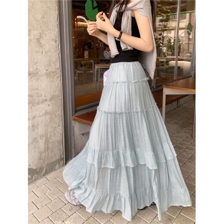 BY12591# 大码春季新款棉麻半身裙女垂坠感大摆裙宽松荷叶边长裙 服裝批發女裝批發服飾貨源