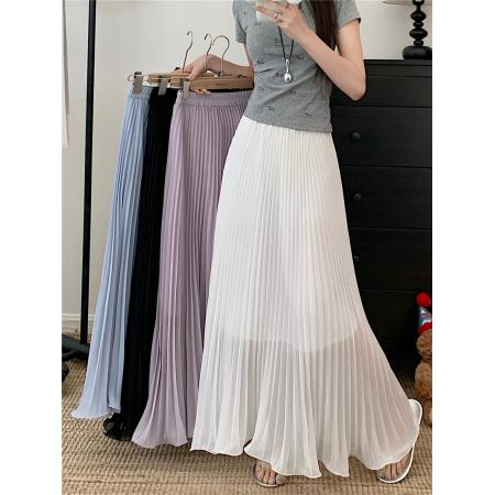 BY12592# 大码春夏新款雪纺半身裙垂感高腰显廋大摆百褶裙A字长裙 服裝批發女裝批發服飾貨源