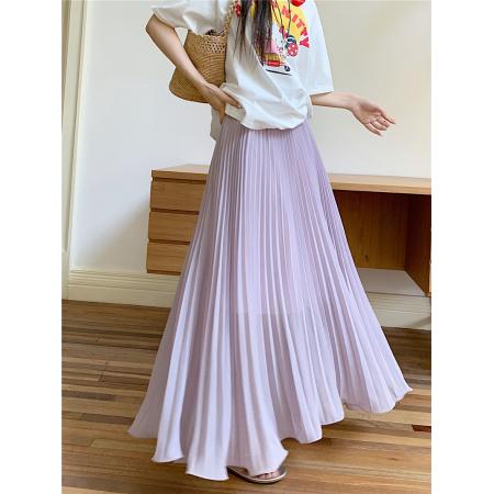 BY12592# 大码春夏新款雪纺半身裙垂感高腰显廋大摆百褶裙A字长裙 服裝批發女裝批發服飾貨源