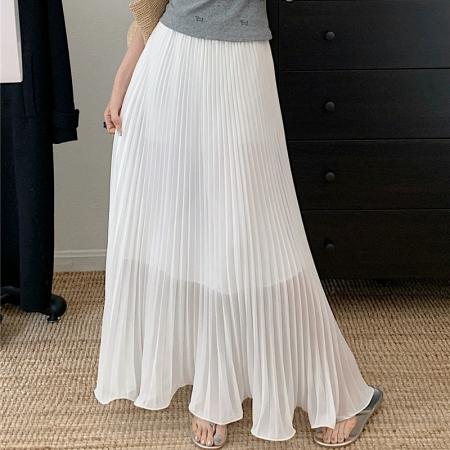 BY12592# 大码春夏新款雪纺半身裙垂感高腰显廋大摆百褶裙A字长裙 服裝批發女裝批發服飾貨源