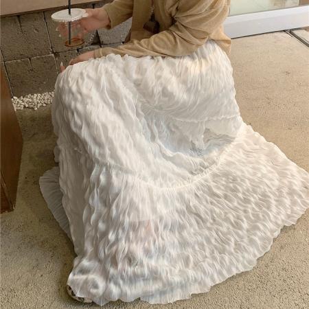 BY12593# 大码春季新款法式褶皱拼接A字半身裙气质百搭显廋中长裙 服裝批發女裝批發服飾貨源