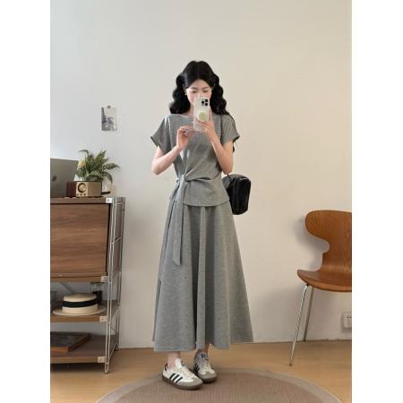 BY12601# 大码女装胖mm夏季一字领系带蝴蝶结短袖上衣休闲半身裙两件套 服裝批發女裝批發服飾貨源